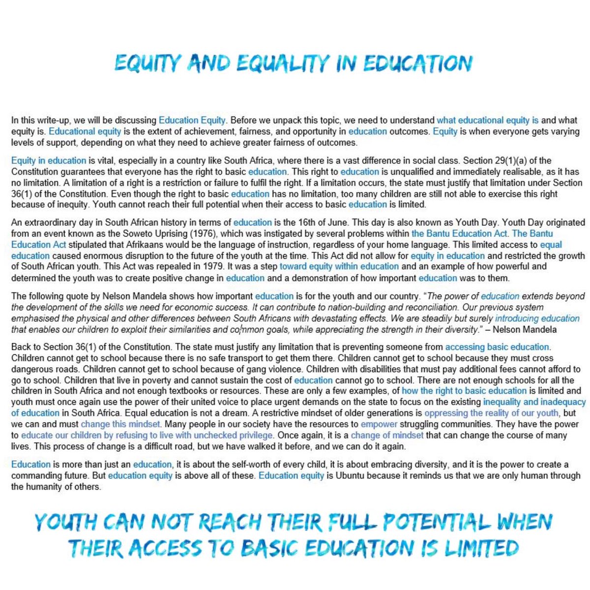 NomdoChristina's tweet photo. This first cohort of Child Government Monitors are just fantastic! They have put together a series of submissions on education. These will also be shared internationally. Here is the first installment. #littlevoicesMUSTcount https://t.co/WC6QvYuS8S