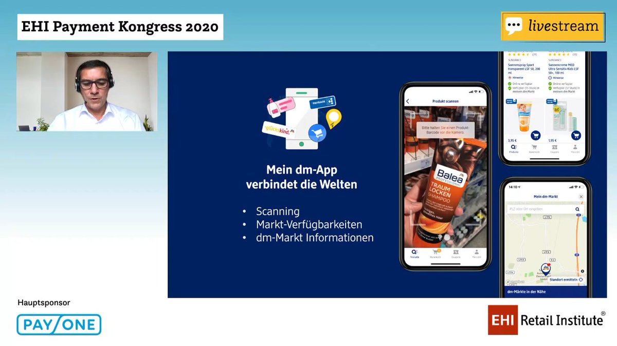 ehi_org's tweet image. #Omnichannel mit #Payback-Integration mit der "Mein-dm-App". Insights dazu von Roman Melcher @dm_drogerie  beim EHI Payment Kongress 2020 #ehikarte #ehipayment #ehibig3