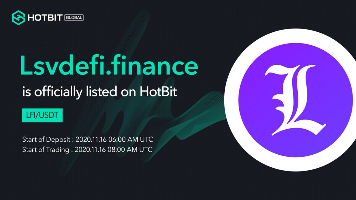 We are happy to announce that our LFI token has already been listed on Hotbit.

Hotbit ANN Link: hotbit.zendesk.com/hc/en-us/artic…

1st Presale Supply only 5,00 LFI
Listing price 1 ETH 3.5 LFI
1st Presale price 1 ETH 7 LFI
2nd Presale 1 ETH 6 LFI

Check countdown : Lsvdefi.finance