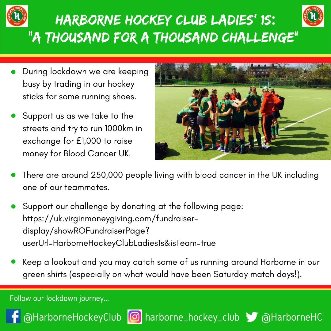 HarborneHC's tweet photo. Our Ladies' 1s have set one heck of a lockdown challenge👇

Support them anyway you can!
https://t.co/Gkg2MLgLC5

Good luck ladies! Make us proud! 💪👏👍💚🍀

@bloodcancer_uk @EnglandHockey #athousandforathousand #lockdownchallenge #hhc #hhcfamily #hhcladies #bloodcancer https://t.co/w8P1yWddsm