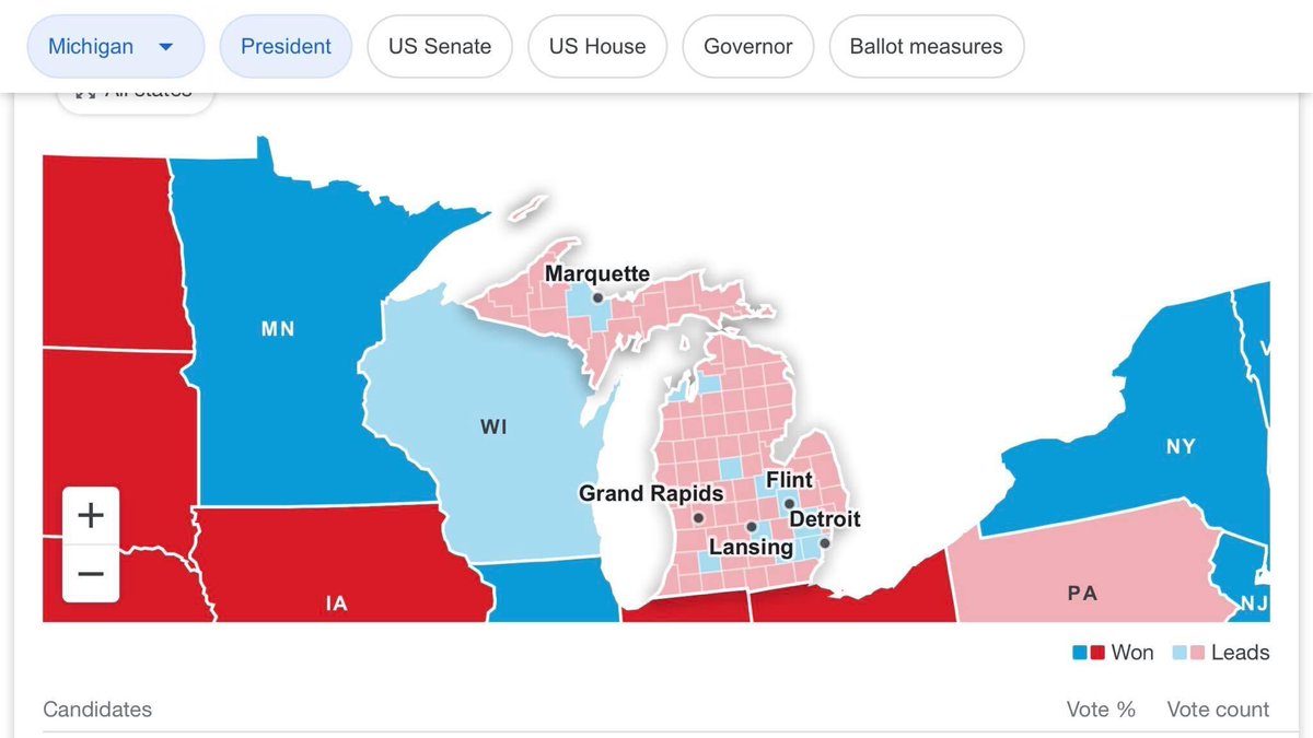 jpbackwards's tweet photo. @realDonaldTrump has some leads left in Wisconsin &amp; Michigan and he also has several leads in Nevada too
#FourMoreYears

Retweet this https://t.co/Xam5bYtJsp