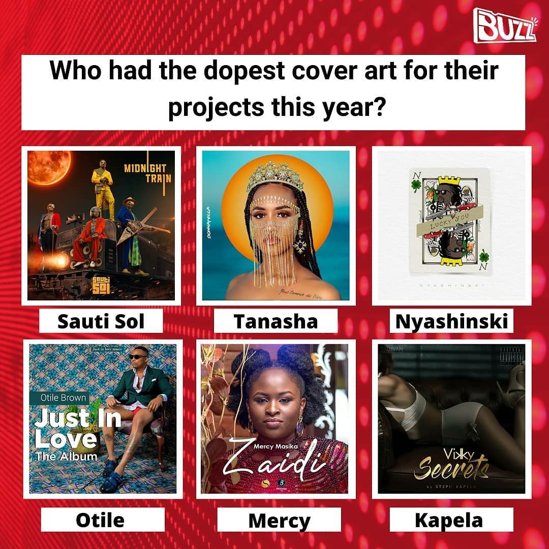 Boomplay_kenya's tweet photo. Which album cover art did it for you this year?
@sautisol #MidnightTrain
@TanashaDonna #DonnatellaEp
@RealShinski #LuckyYou
@OtileBrown #JustInLove
@MercyMasika #Zaidi
@stephkapela #VikkySecrets https://t.co/01w2oL6rLJ