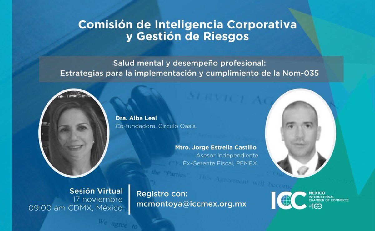 marianabenitezt's tweet photo. En la Comisión de #InteligenciaCorporativa y #GestióndeRiesgos de la @ICCMEXICO tendremos sesión el 17 de nov para hablar de las estrategias para cumplimiento de la #NOM035. Únete a la sesión. Información aquí 👉🏻👉🏻 https://t.co/UqqpGyS0PZ