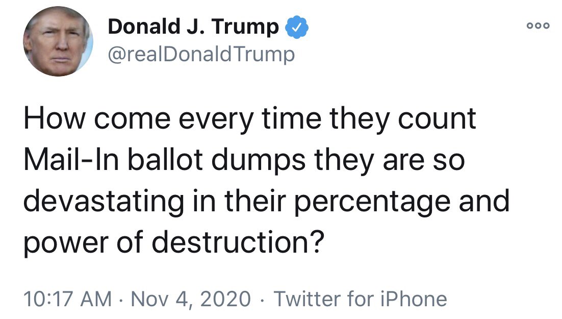 ariehkovler's tweet photo. How come, after six months of telling my supporters not to vote by mail, so few of them voted by mail? Weird https://t.co/4bGF6kneUF