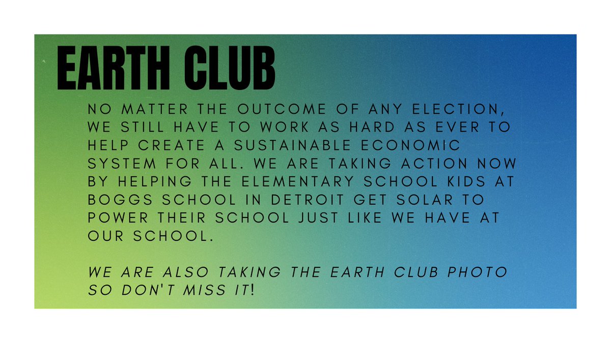 WBHSLeadership's tweet photo. EARTH Club Meeting is on Thursday, November 5 at 2 pm on Zoom. Please share with friends and bring them along!
See Zoom and other links at https://t.co/iOoK6phoNC https://t.co/0TZASFwDWk