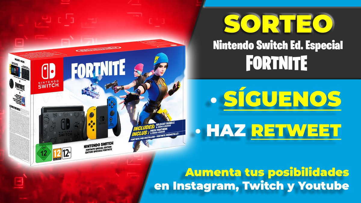 Nintenduo's tweet image. ❤️ ¡SORTEO de la NINTENDO SWITCH ED. ESPECIAL FORTNITE! 💙

✅ Sigue a @Nintenduo
✅ Haz Retweet a este Tweet
✨ ¡Aumenta tus posibilidades participando en otras redes!

¡Mucha suerte a todos!