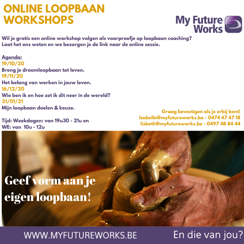 LisbethPeeters's tweet photo. Elke maand een nieuw thema i.v.m. je werk. Neem de gratis online uitnodiging aan om je te laten uitdagen op jouw loopbaan!
Geef me een seintje via lisbeth@myfutureworks.be.

#loopbaanbegeleiding #coaching #worklifebalance https://t.co/J4WMVRQkRY