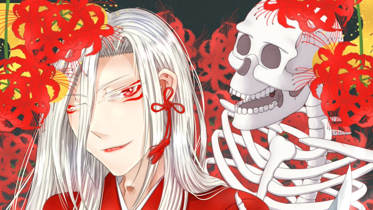 いい男の日 ということでうちの子四人衆を 白髪紫瞳 白露さん 白髪赤瞳 紅栄 篠久 いおり まったりお絵描きのイラスト