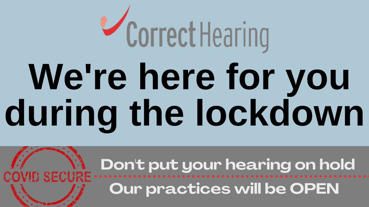 CorrectHearing's tweet photo. As an essential service, we will be OPEN during the second lockdown.

We’ll be here for you throughout the lockdown and beyond.

More details: https://t.co/r6zBcyljJt https://t.co/vWRxvL79mD