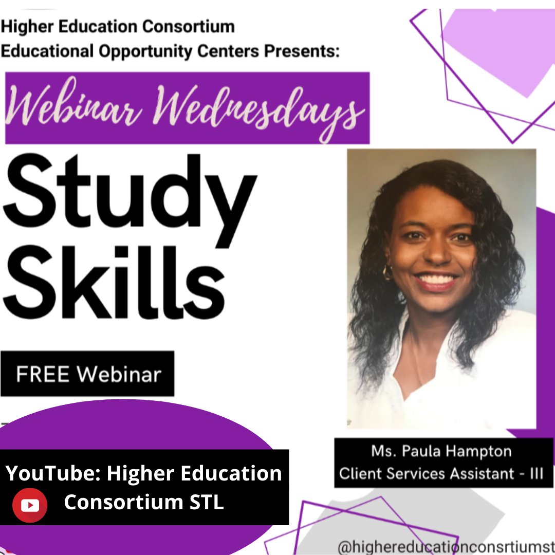 hecstl's tweet image. Need some tips to improve your study skills to ace your next test? Check out our Webinar titled "Study Skills" presented by HEC TRIO EOC on our YouTube channel. Simply click the link below. youtube.com/watch?v=fOUkRl…
#hect#trioworks#studyskills#academicadvice