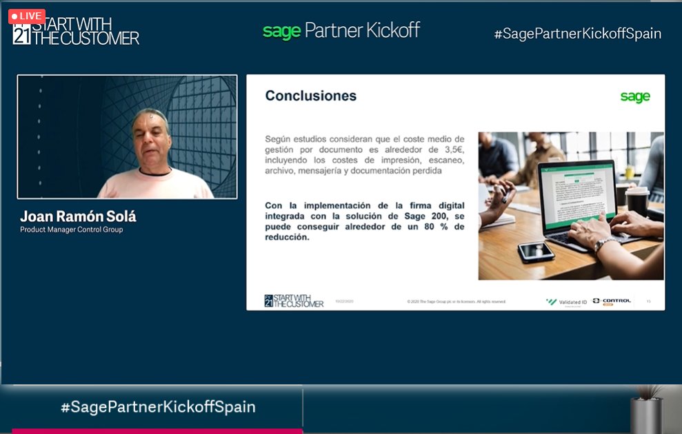 ismalomo's tweet photo. La Firma Digital como parte de la #TransformacionDigital en las pymes contado por nuestro ISV @Control_Group_ con la solución @ViDSigner en #SagePartnerKickoffSpain  @SageSpain https://t.co/hanHiHLtBt