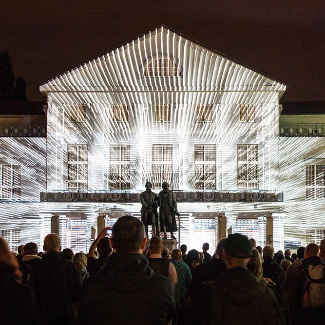 Ruestungsschmie.de: Klang3 at DNT for Genius Loci Weimar 2014 #ProjectionMappingDay
// Photo Credits: Henry Sowinski