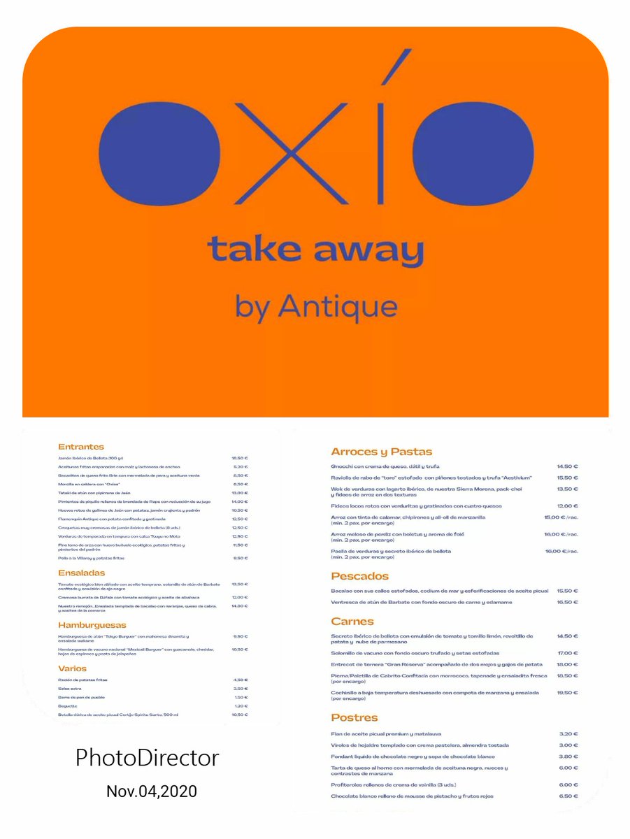 JaenGastronomco's tweet photo. Os dejamos la carta #takeaway de @antiqueubeda: #OXÍO...
Un carta especial con el toque y sello inconfundible de #Antique.

Su teléfono de pedidos 📞 953757618

#JaénGastronómico #Úbeda https://t.co/PbNKtGrPZA