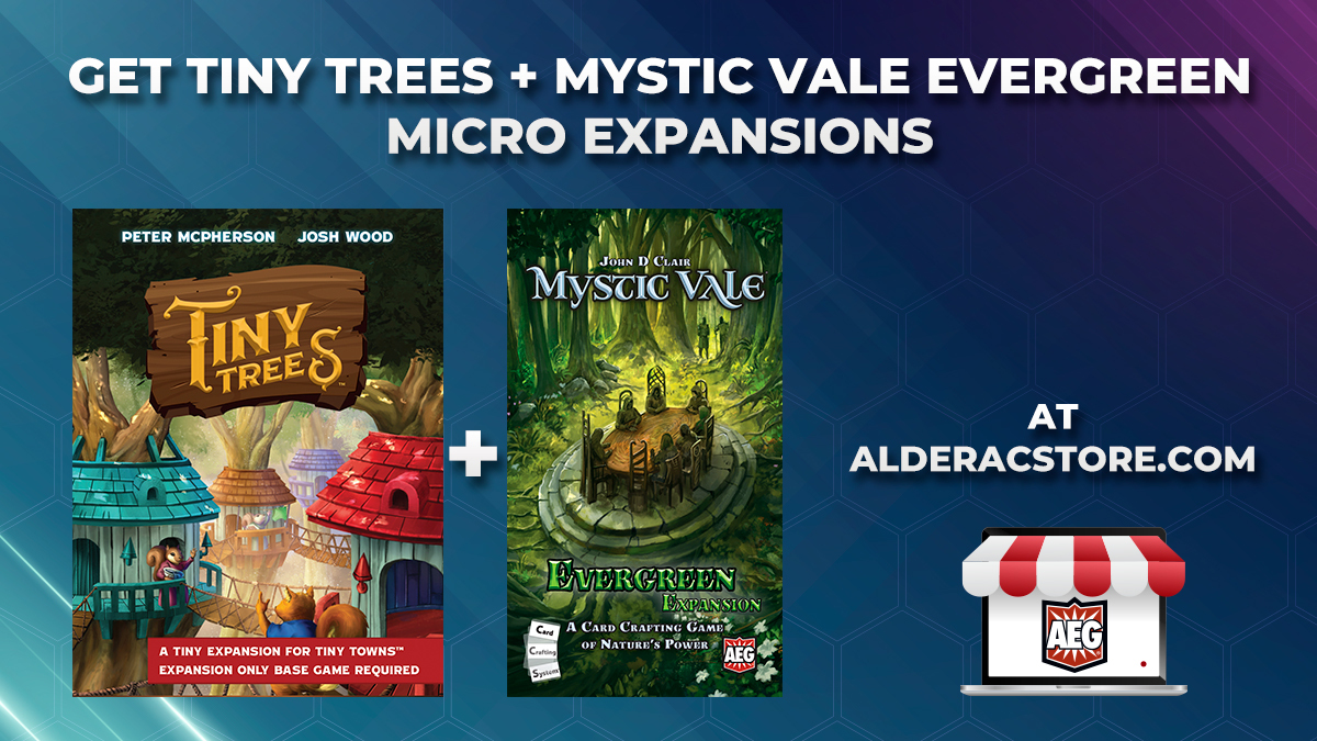 alderac's tweet photo. The newest micro expansion for #TinyTowns: Tiny Trees and #MysticVale: Evergreen hit the Alderac Online Store!
Some may be single cards, others include new components and rules. All are available exclusively at https://t.co/EAoWa5uwp1
#Alderac #boardgames #MeetTheMicros https://t.co/HgBoRkFa9p