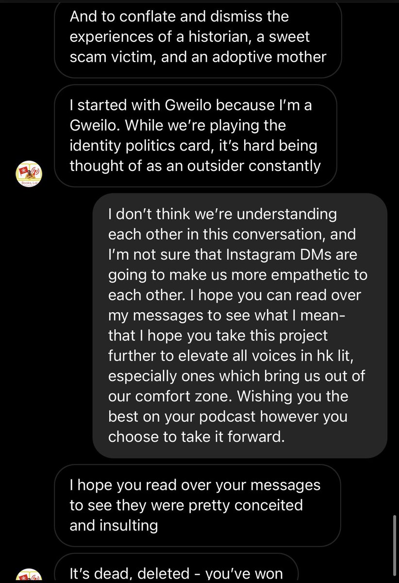 I started this convo after listening to their podcast and noticing that only white, expat writers were featured. The podcaster noted this when he mentioned that the project of hk writing in English was “super colonialist, I know, but hashtag colonisers gotta colonise”. (2/)