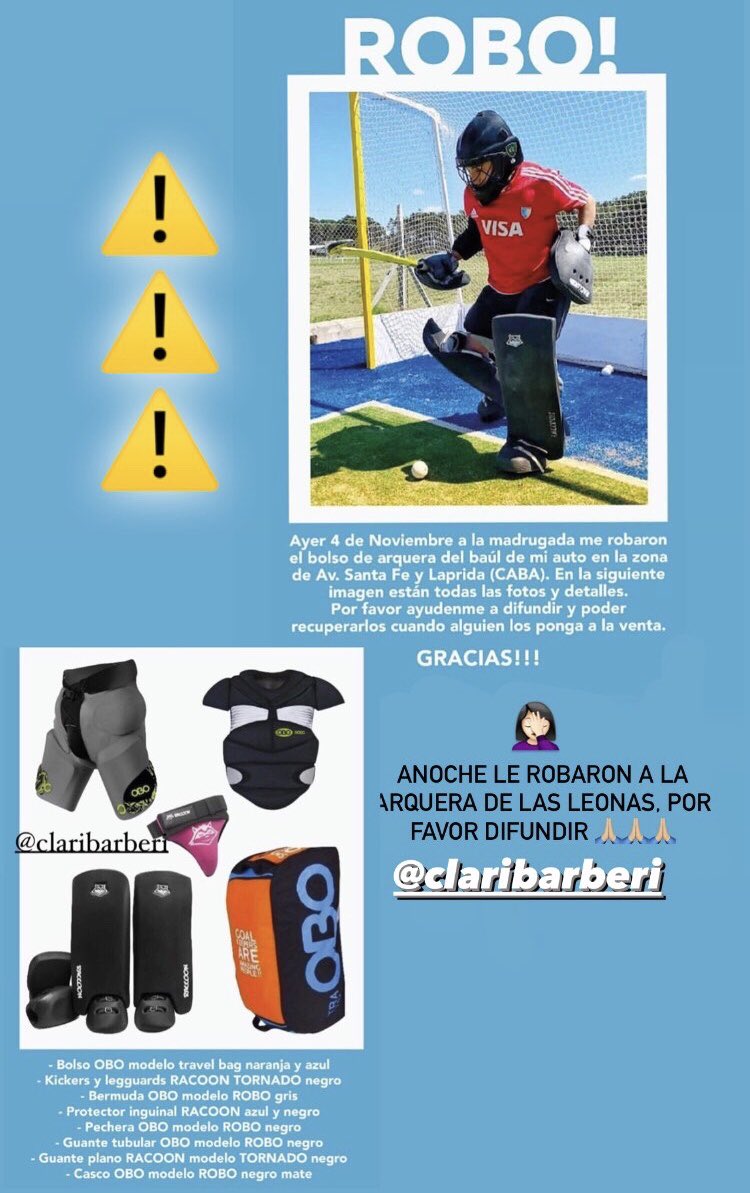 hockeyview_'s tweet photo. ⚠️ATENCIÓN: Anoche le robaron el bolso a la arquera de #LasLeonas, @claribarberi. El hecho sucedió en Av Santa Fe y Laprida. Pedimos ayuda a todos para difundir!!! ⚠️ https://t.co/GOiDe2ZLdC