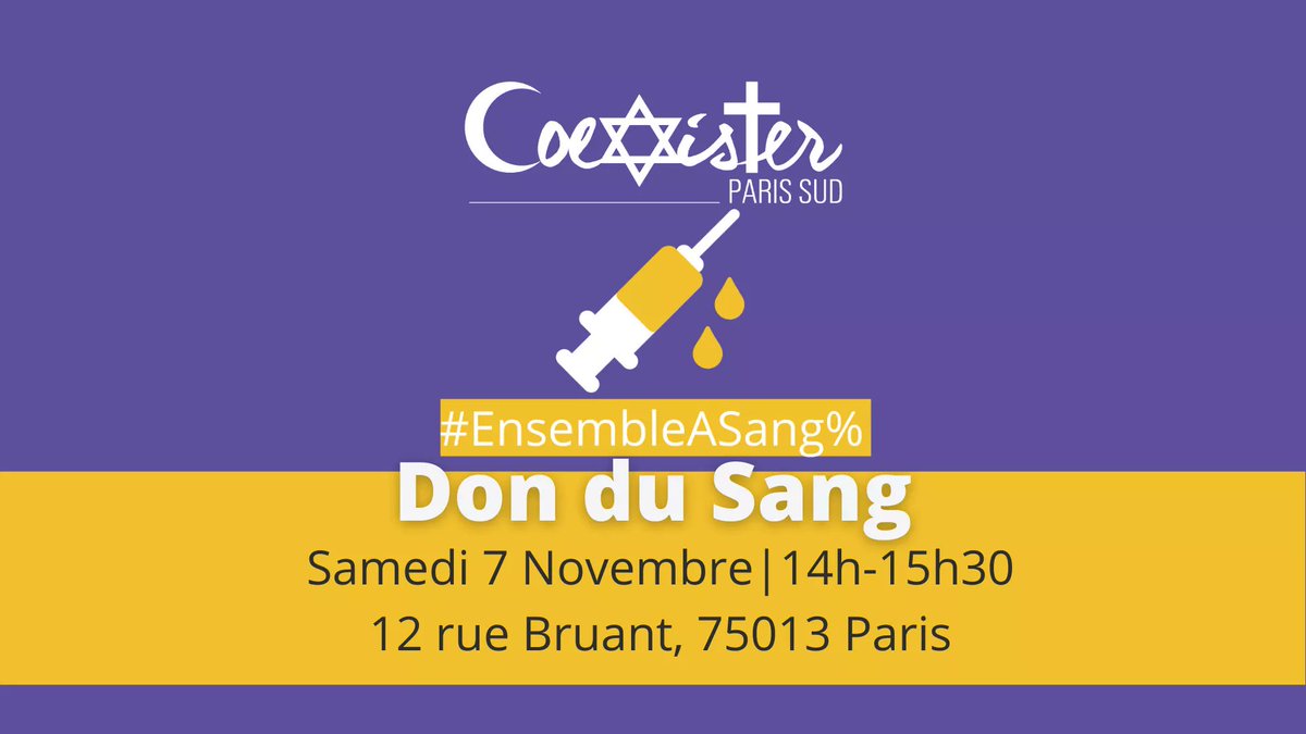 A, B, O : la #diversité des donneurs est une nécessité pour <a href="/EFS_dondesang/">Établissement français du sang</a>. Inscrivez-vous en ligne, et venez samedi avec les jeunes de #Coexister partager votre pouvoir ! 💪