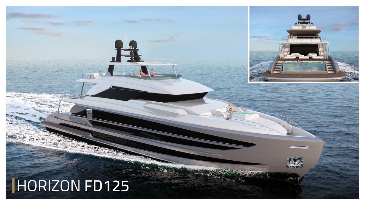 HorizonYachtEU's tweet photo. The largest concept offered in Horizon's acclaimed 🅵🅳 🆂🅴🆁🅸🅴🆂, the #FD125 makes an elegant entrance with her head-turning superyacht styling and amenities. 💙⚓️

#HorizonYachts #DefineYourHorizon https://t.co/zxpJnPh2Wl