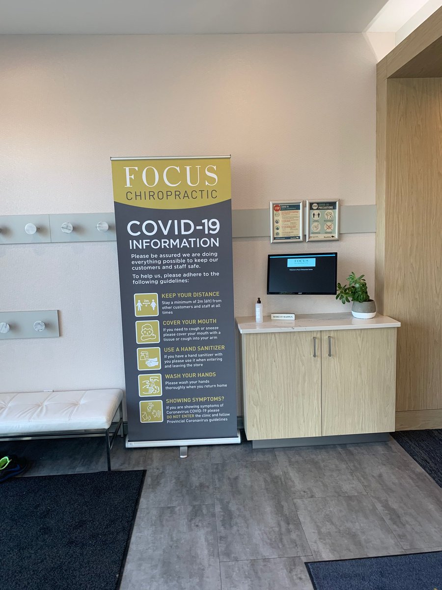 CreativeDisplay's tweet photo. Creative Display is offering Customized Covid Safety Banner Stands, great for reception &amp; waiting areas just like these new ones at our friends Focus Chiropractic. https://t.co/2qBR9fmnS0