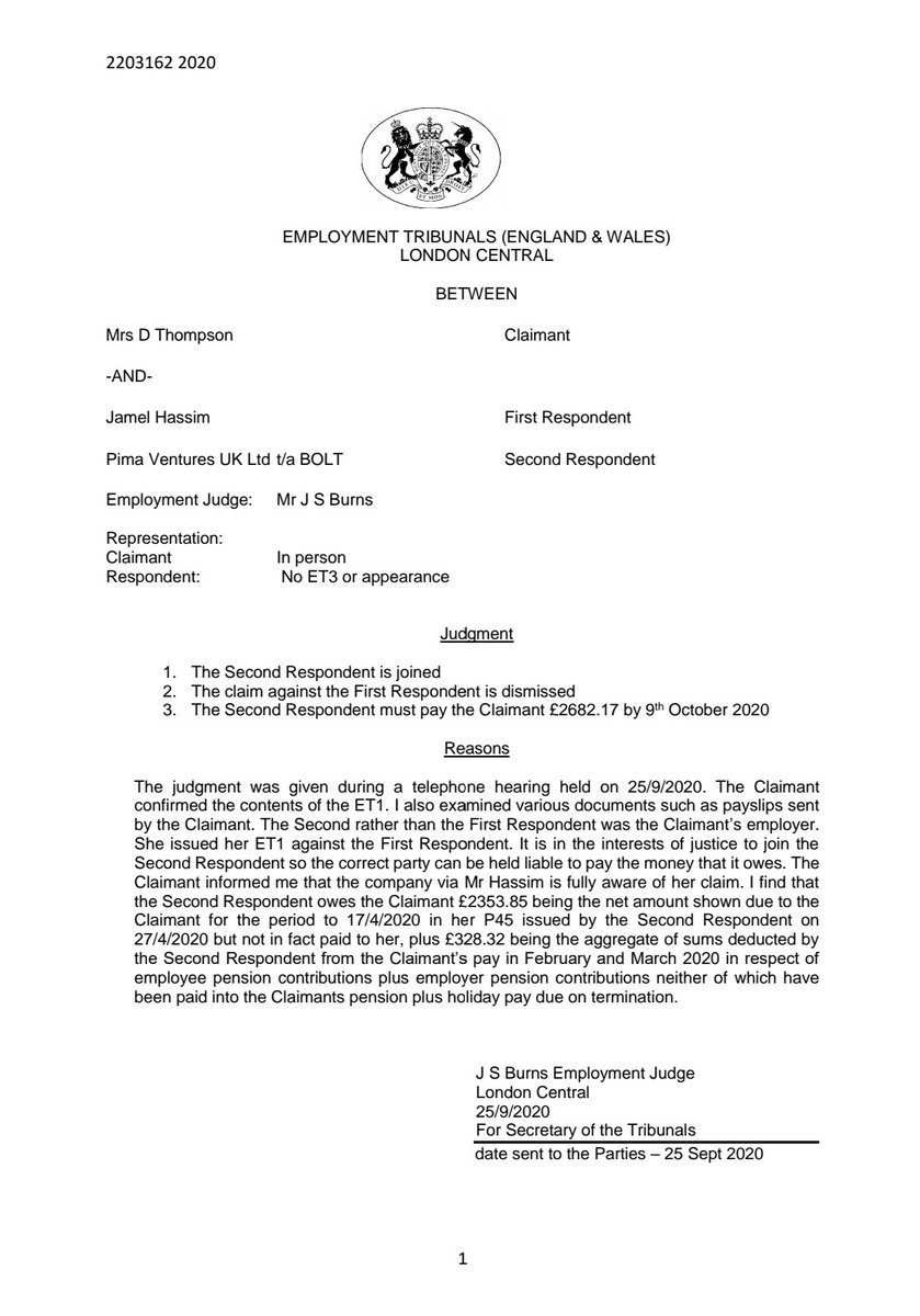 CryptoSnpy's tweet photo. Seems like @JamalHassim and @Bolt_Global had issues paying their employees. So much so that one of them took Bolt to claims court in the UK.  The circus needs to end sometime right @ladyxtel???

@bccponzi #BOLTisSoScammy https://t.co/cPrhzEV9ZT