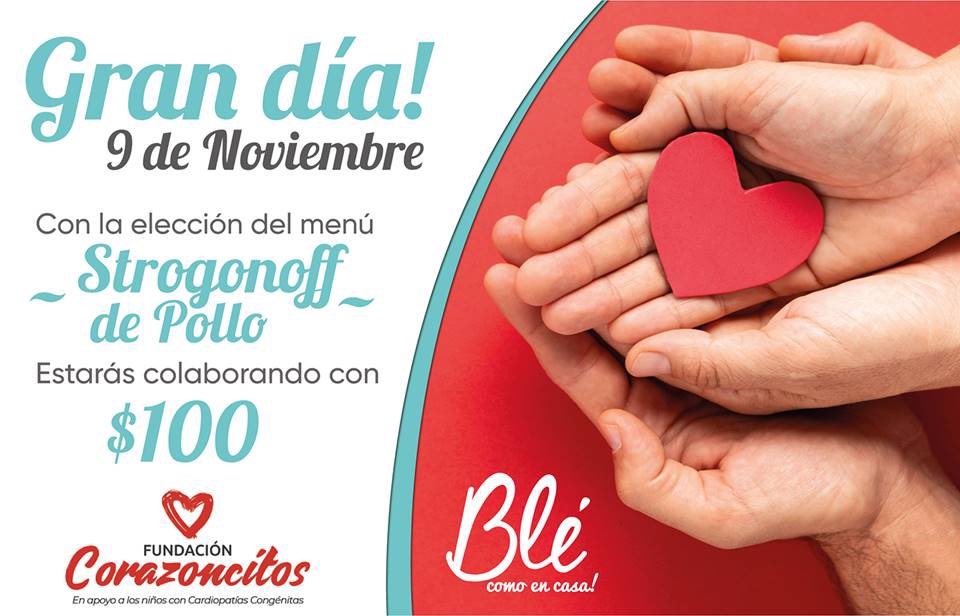 f_corazoncitos's tweet photo. Si en tu empresa almuerzan con Blé podes sumarte a esta gran iniciativa solidaria ❤️
Seleccionando el menú de strogonoff el próximo 9 de noviembre estarás colaborando con $100 para la fundación.
¡Gracias! https://t.co/jW81OpM3sp