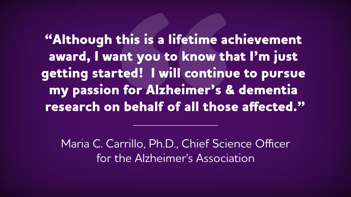 alzassociation's tweet photo. Congratulations to our Chief Science Officer @DrMariaALZ, one of the most respected voices in the Alzheimer’s research community, on receiving  the @CTADconference 2020 Lifetime Achievement Award in Alzheimer's Disease Therapeutic Research. #ENDALZ #CTAD20 https://t.co/sjGXWdYeT0 https://t.co/NWaLziWSsy
