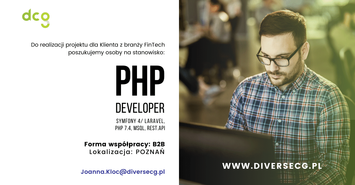 Diverse_CG's tweet photo. Jesteś PHP Developerem z kilkuletnim doświadczeniem zawodowym? 
Napisz koniecznie do Joanny Kloc 👉 Joanna.Kloc@diversecg.pl i podpytaj o szczegóły.

#diversecg #dcg #symfony #laravel #PHP #developer https://t.co/ImkTsJMlCV
