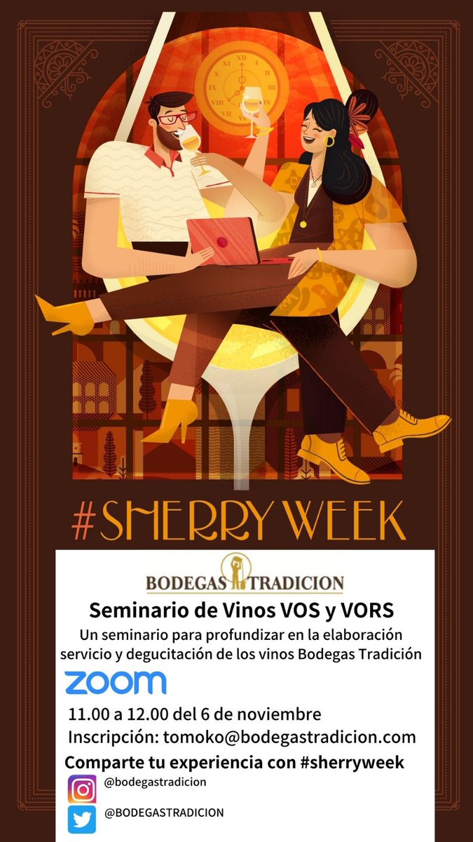 Este próximo viernes 6 de noviembre únete a nuestro seminario online con motivo de #sherryweek 2020. Te esperamos!!