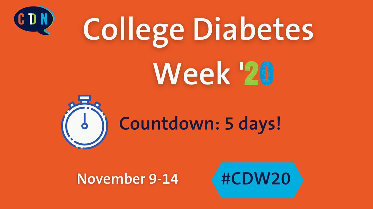 thediabeteslink's tweet photo. College Diabetes Week starts on Monday, 11/9! Start preparing now for how you'll celebrate on social media. Hint: everyone can take part; you don't need to be in a CDN Chapter! Check out our #CDW20 website for more info: https://t.co/4Dzn6oSFAT 
#CDW20 #CDNPeerSupport https://t.co/XKfgQLxPfM