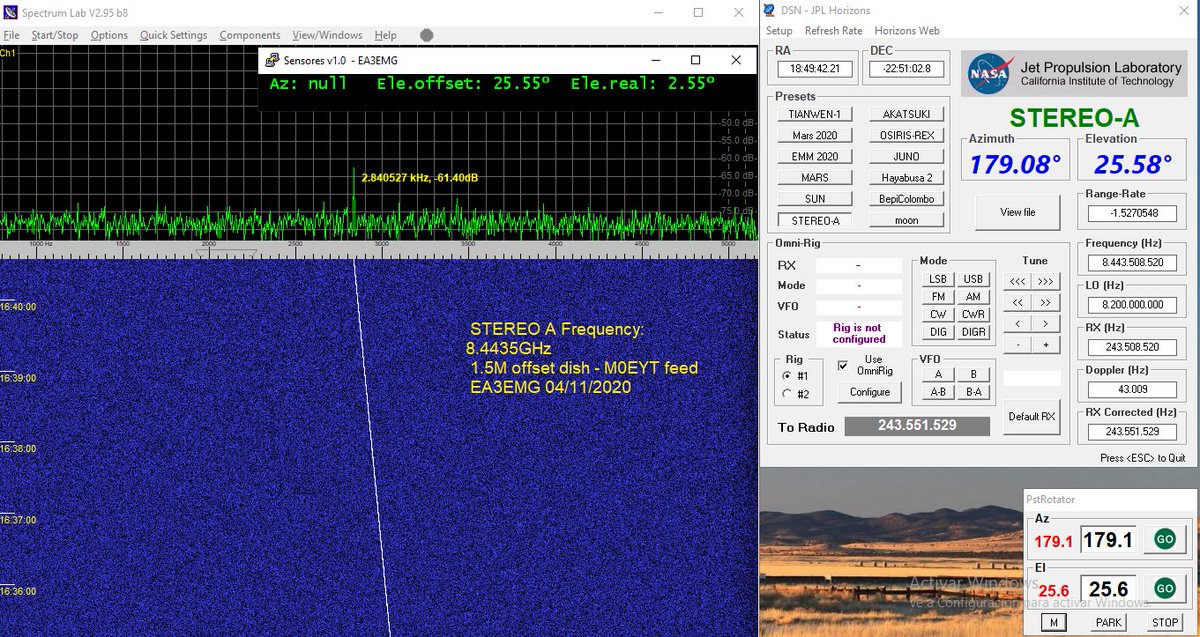 #AmateurDSN STEREO-A and TIANWEN-1 this afternoon. 1.5m dish with M0EYT feed