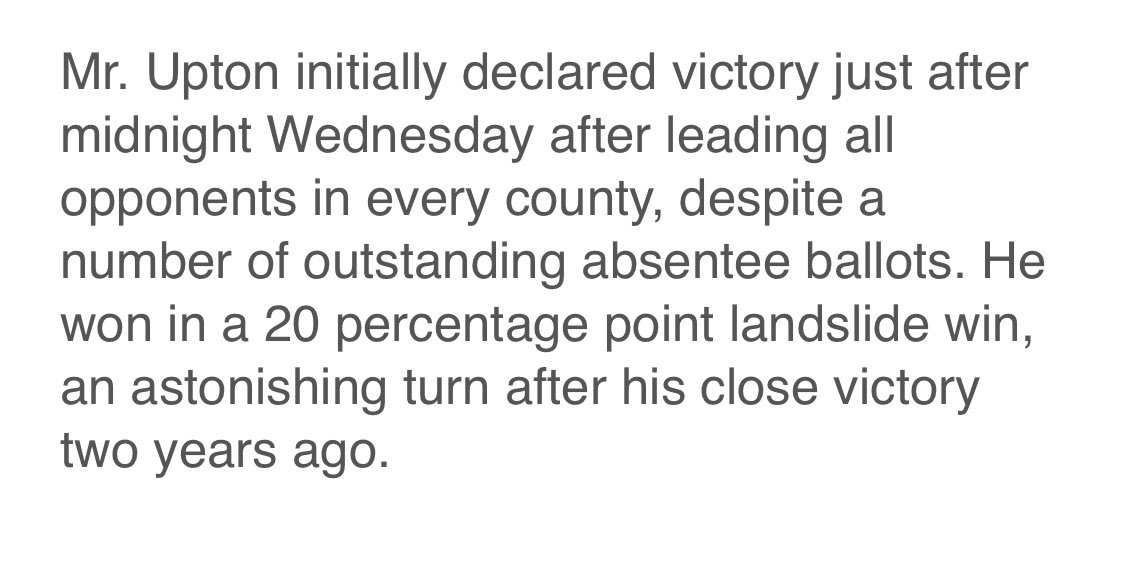 JoshPaciorek's tweet photo. .@GongwerMichigan: “[Upton] won in a 20 percentage point landslide win, an astonishing turn after his close victory two years ago.” #mi06 https://t.co/L5HUHa9u91