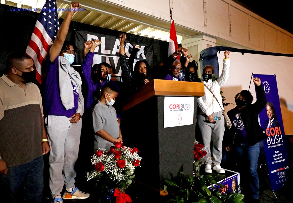 LaurieSkrivan's tweet image. Missouri elects @CoriBush, longtime Ferguson protester leader, activist and nurse as its first Black woman in Congress #Election2020