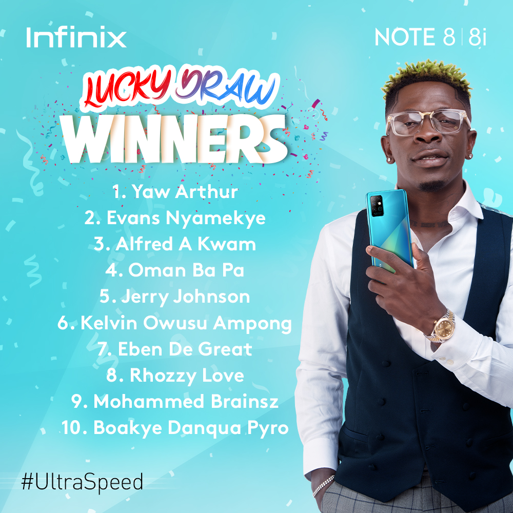 InfinixGhana's tweet photo. Congratulations to our #InfinixNote8Launch lucky draw winners 🥳
Our first two winners take home an Infinix Android TV each. Other winners will walk away withamazing gifts such as ear-pods and smart watches 🤩. https://t.co/6Upnyw9i92