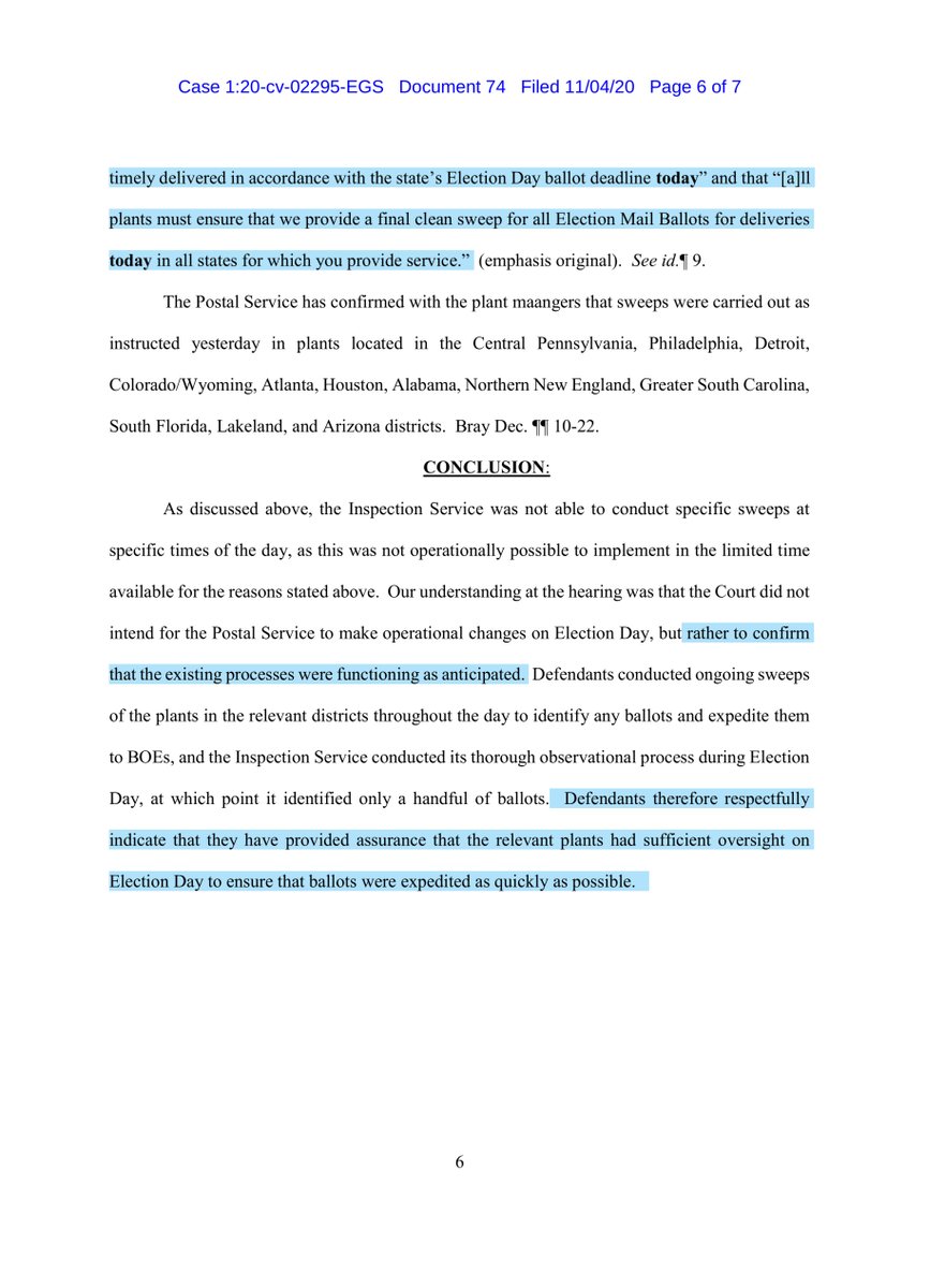 Postal Service has confirmed with the plant maangers that sweeps were carried out as instructed yesterday in Central PennsylvaniaPhiladelphiaDetroitColorado/WyomingAtlantaHoustonAlabamaNorthern New EnglandGreater South CarolinaSouth FloridaLakelandand Arizona districts