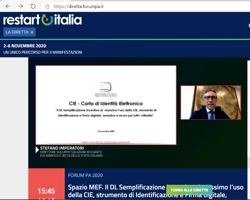 📊"Dal 2016, anno di avvio del progetto #CIE, il numero di emissioni è cresciuto costantemente arrivando a un volume annuo di circa 7 milioni di carte d'identità elettroniche, con oltre 500 mila carte consegnate ogni mese" Stefano Imperatori #IPZS #ForumPA2020 #spazioMEF