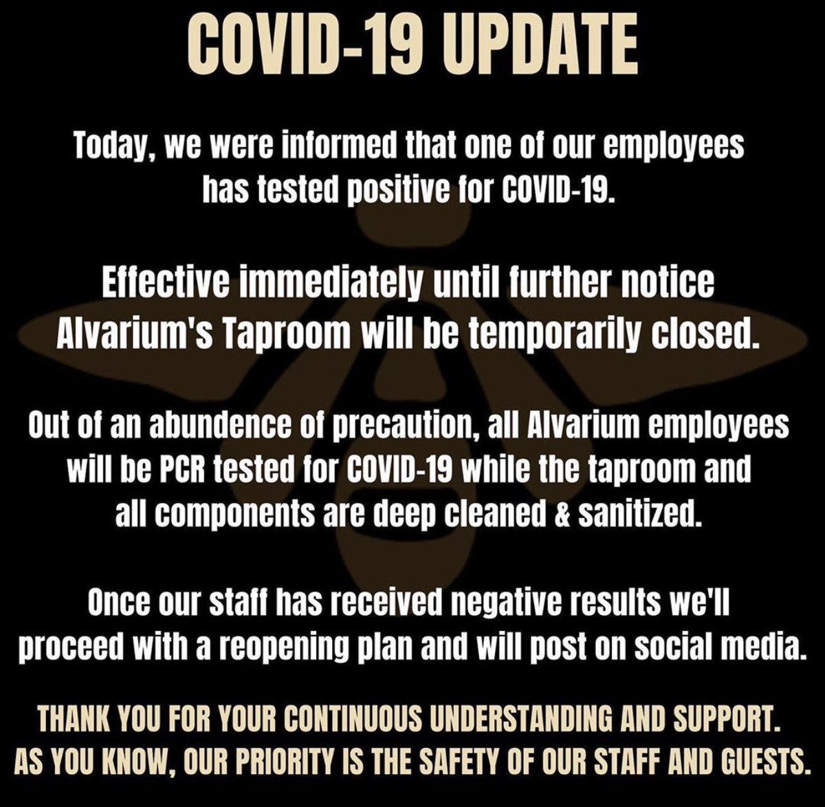 ***Twitter is not our main platform, please follow us on Instagram and Facebook***

Hey beebees, we’ve got some very hard news which is outlined in picture. Thank you for hardcore love and support. The last time this employee worked was 10/31.