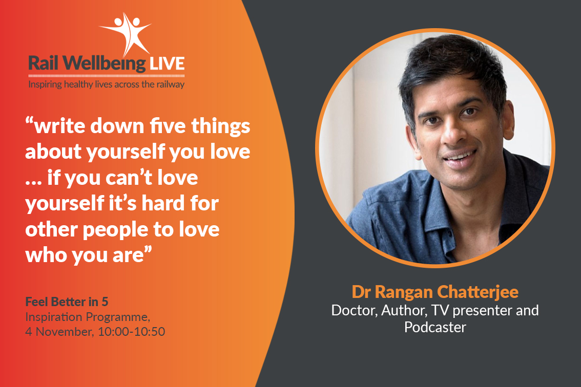 Did you miss <a href="/drchatterjeeuk/">Dr Rangan Chatterjee</a> this morning talking about 'Feeling better in 5'? Don't worry if you did, if you have registered for the event, you will be able to watch this session again.
Follow the link and register: lnkd.in/dvWFNfB
#rail #railwellbeinglive #railindustry
