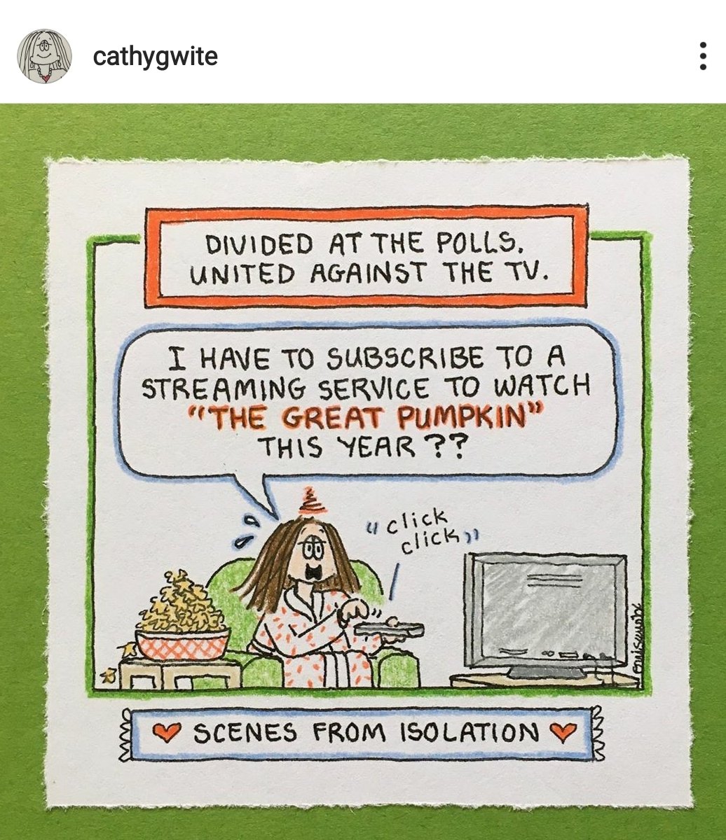 It is worth pointing out that while the legacy/zombie strips in syndication mostly ignore the circumstances we live in in 2020, Cathy Guisewite has transformed "Cathy" into an indie single panel strip on her Instagram that is fully set in the here & now and I am beyond impressed.