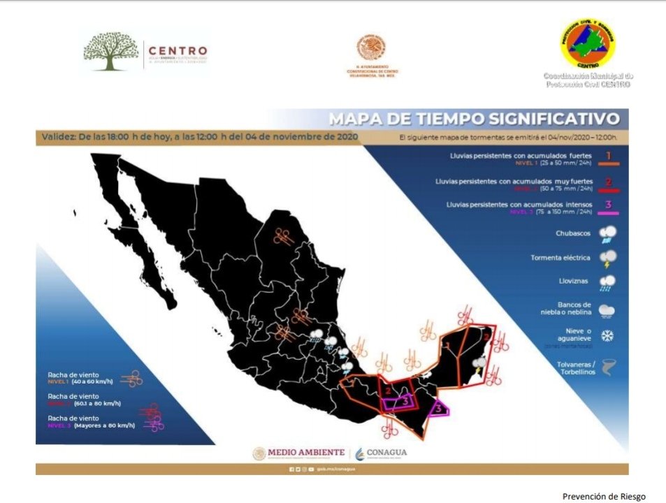 CentroCPCM's tweet photo. incrementos en la velocidad del viento, que provocan fallas en el sistema eléctrico.   Se da seguimiento de la actividad en el Golfo de México y Mar Caribe, Tormenta Tropical "Eta" y Océano Atlántico, con información de la NOAA. https://t.co/laiGuzubxd