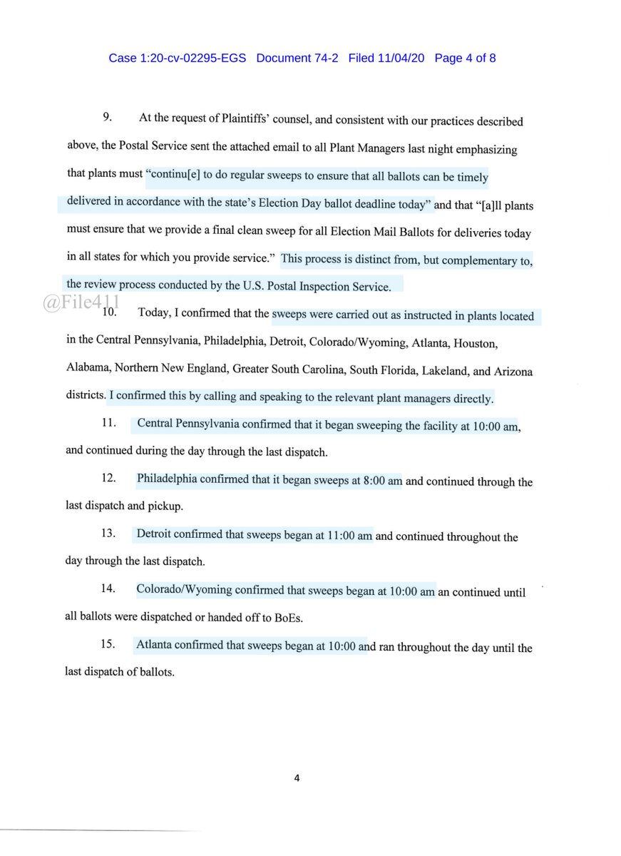 Declaration Bray - the problem is trusting “Headquarters“ and that means trusting Louis Dejoy(less) which I do not  https://ecf.dcd.uscourts.gov/doc1/04518147290