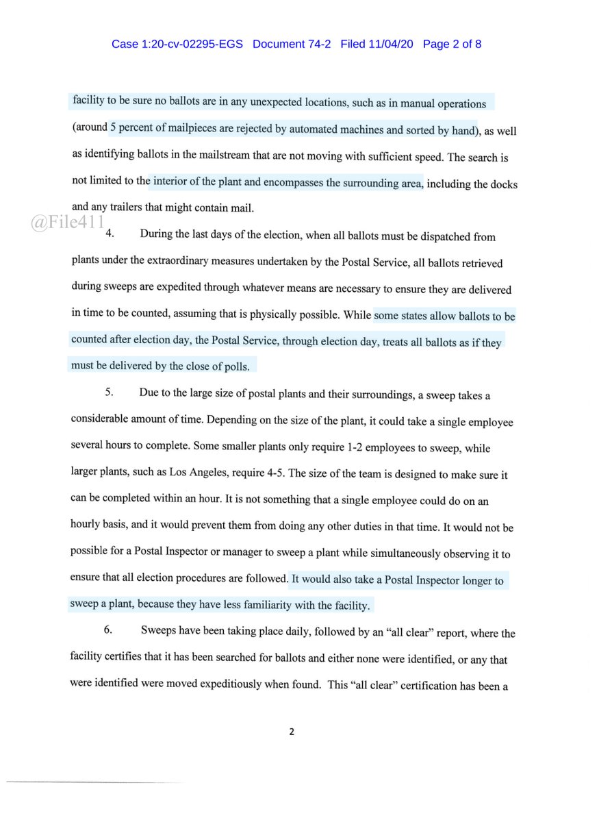 Declaration Bray - the problem is trusting “Headquarters“ and that means trusting Louis Dejoy(less) which I do not  https://ecf.dcd.uscourts.gov/doc1/04518147290