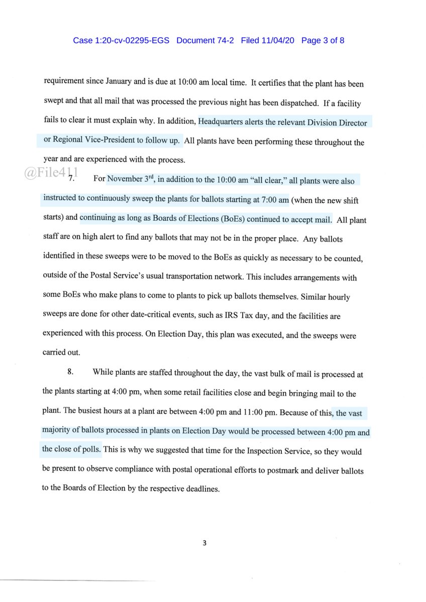 Declaration Bray - the problem is trusting “Headquarters“ and that means trusting Louis Dejoy(less) which I do not  https://ecf.dcd.uscourts.gov/doc1/04518147290