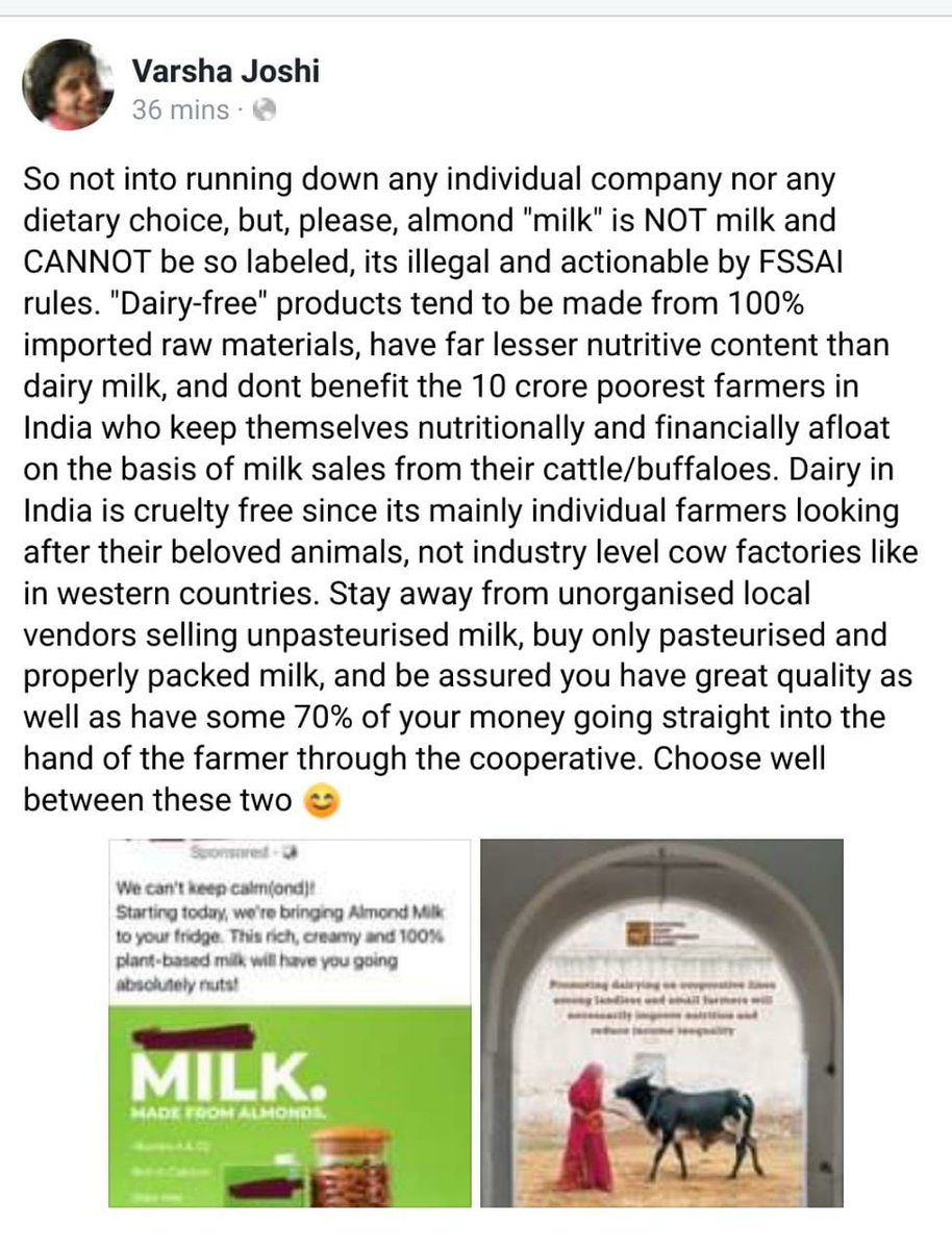 Very good insight from Ms Varsha Joshi, IAS, Jt Secretary, Ministry of Animal Husbandry and Dairying, Government of India. Plant based beverages can't be allowed to masquerade as milk! <a href="/suraiya95/">.</a> <a href="/girirajsinghbjp/">Giriraj Singh</a> <a href="/atul1chaturvedi/">atul chaturvedi</a> <a href="/Amul_Coop/">Amul.coop</a>