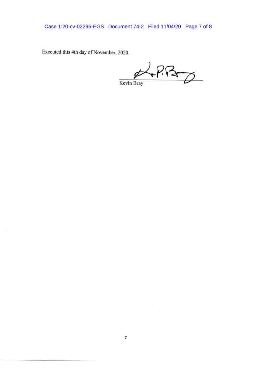 Here I uploaded Bray’s declaration to a public drive but the lack of confirmation for Houston Sorting center is deeply problematic because imagine that it’s Harris County.  https://drive.google.com/file/d/1YyisxEKIrwKFsGOsO193Y947uoqZ7NU3/view?usp=drivesdkor you can pay for it  https://ecf.dcd.uscourts.gov/doc1/04518147290Noon hearing starting soonish
