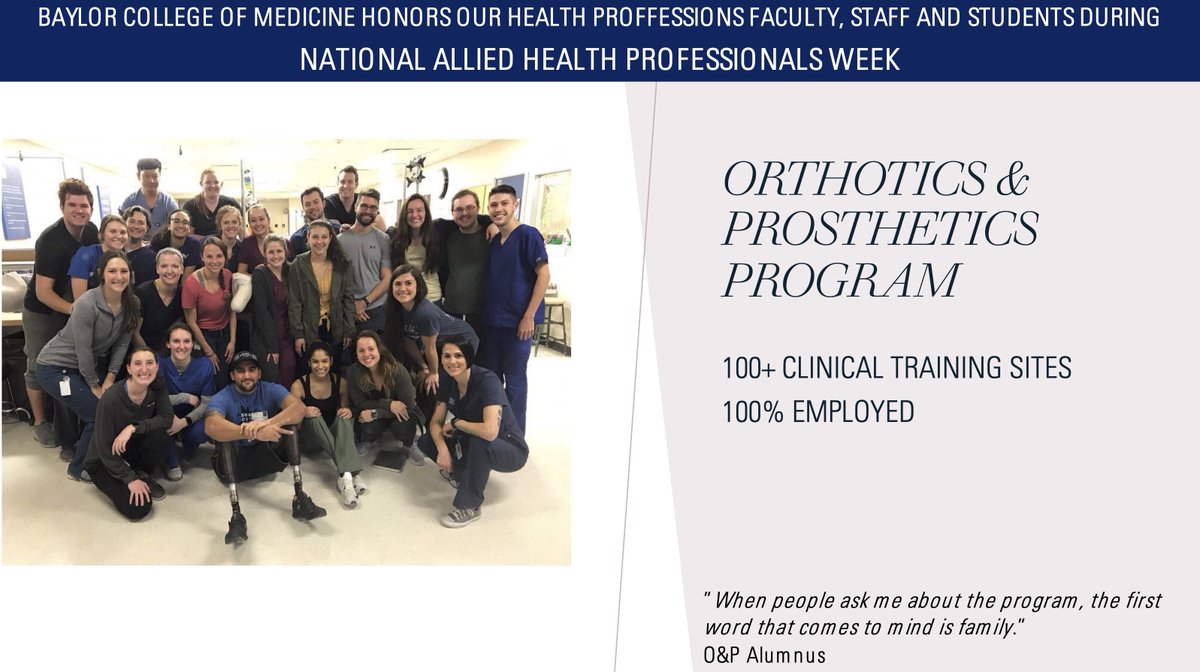 bcmhouston's tweet photo. Next up is our orthotics and prosthetics program. This program is the only one in the nation with dual clinical residency requirements. https://t.co/9bXwPX1EjE #OrthoticsandProsthetics #NationalAlliedHealthProfessionsWeek https://t.co/zYC7BUAKBx