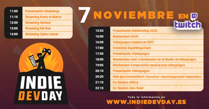 IndieDevDay's tweet photo. ¿Qué hay en el #IndieDevDay 2020?

👩‍💼Masterclasses de arte, diseño, música o negocio
🗣️Entrevistas a profesionales
👾Presentación de proyectos
🎮y más de 50 JUEGOS  

Un evento 100% online, de acceso libre y con más de 30h de contenido 😁

+info en: https://t.co/jnxKzEejG1 https://t.co/ta9lTSc2Ju