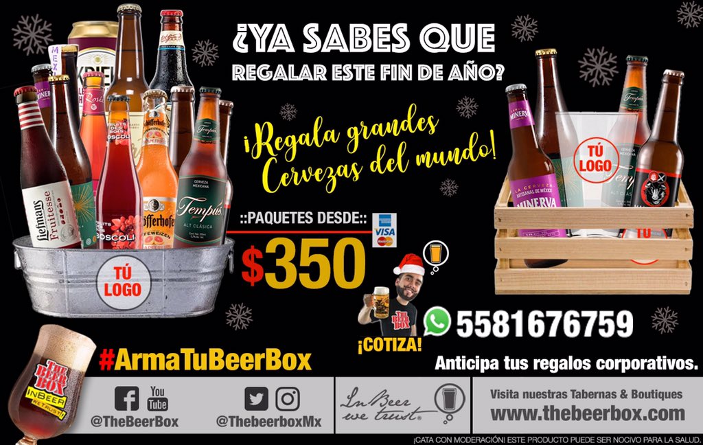 BeerBoxSatelite's tweet photo. ¿Aún no sabes que regalar a tu jefe o a tus empleados o a tus clientes y proveedores?
¡Regálales nuestras Grandes Cervezas del mundo!

Cotizaciones vía whatsapp 👉🏻5581676759

Te armamos presupuestos a tu medida.

#armatubeerbox #thebeerbox #feliznavidad #felizañonuevo https://t.co/WZhwlbyRCd