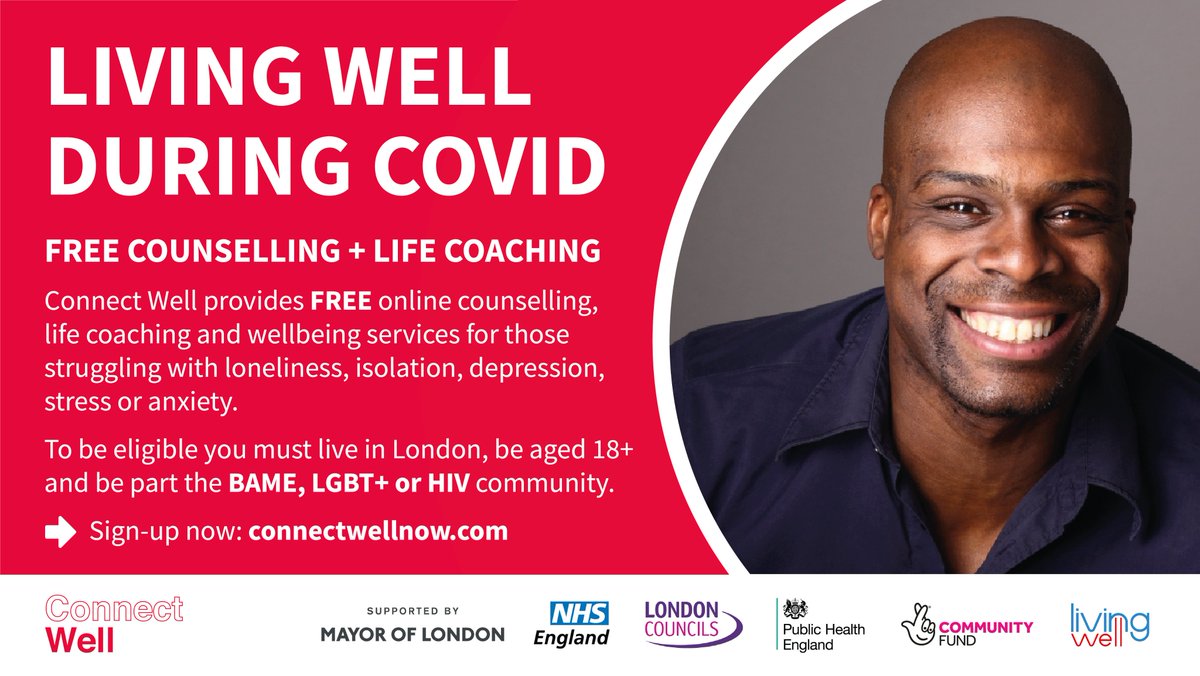 Anyone living in #Bromley who is aged 18+ and part of the #BAME, #LGBT or #HIV community can now access FREE counselling, life coaching and wellbeing services if they are struggling with loneliness, isolation, depression, anxiety or stress. Sign-up now: connectwellnow.com