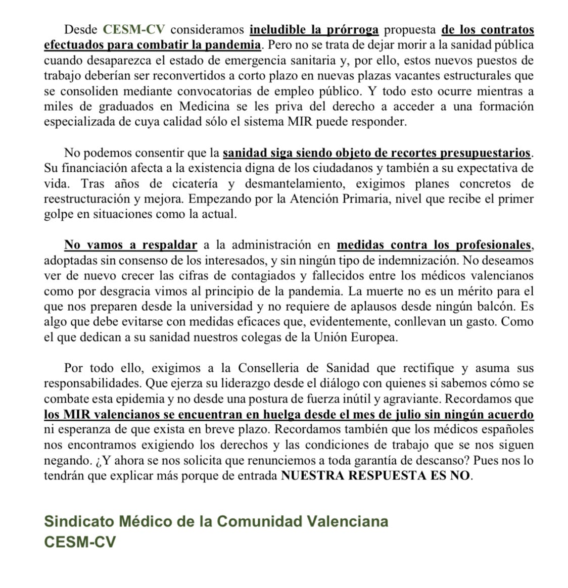 A ver si <a href="/GVAsanitat/">GVA Sanitat</a> y <a href="/ximopuig/">Ximo Puig</a> se enteran. En una crisis sanitaria, los médicos son pieza clave: escuchad a <a href="/CESM_CV/">SindicatoMedico_CESM-CV</a> y negociad sin imponer porque los médicos necesitan algo más que aplausos a las 20.00h con el #resistire de fondo.