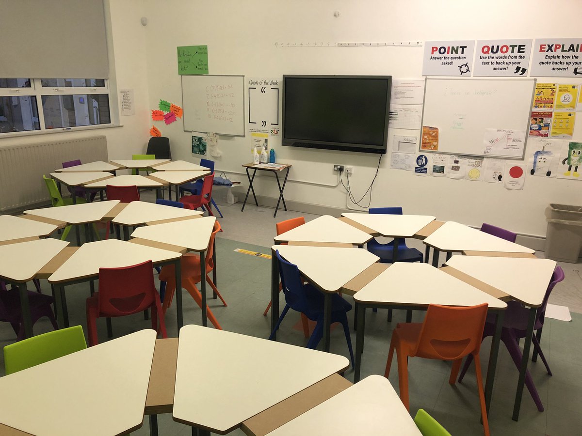 EtssLimerick's tweet photo. Experimenting with maintaining 1 metre social distance space in our classrooms but at the same time keeping group work as a key driver  for teaching and learning. Thanks to our wonderful woodwork department for all their work on this! @EtssLimerick #limericketss @EducateTogether https://t.co/FopYYQzEEd